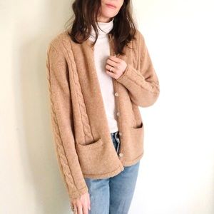 Cozy Braided wool camel cardigan